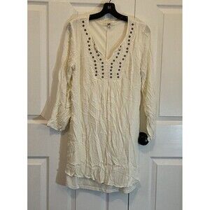 Ya Large Off White Tunic  Long Sleeve Embellished